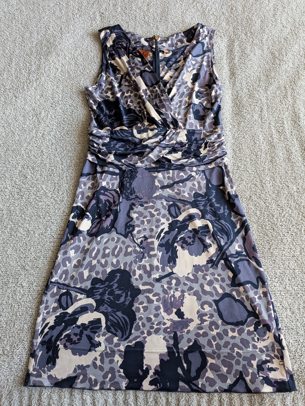 Tory Burch Gray Floral & Animal Print Midi Silk Wrap Dress